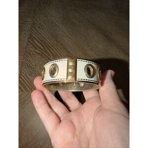 Coach White Enamel Gold Tone Grommet Eyelet Slip On Bangle Bracelet C Studs